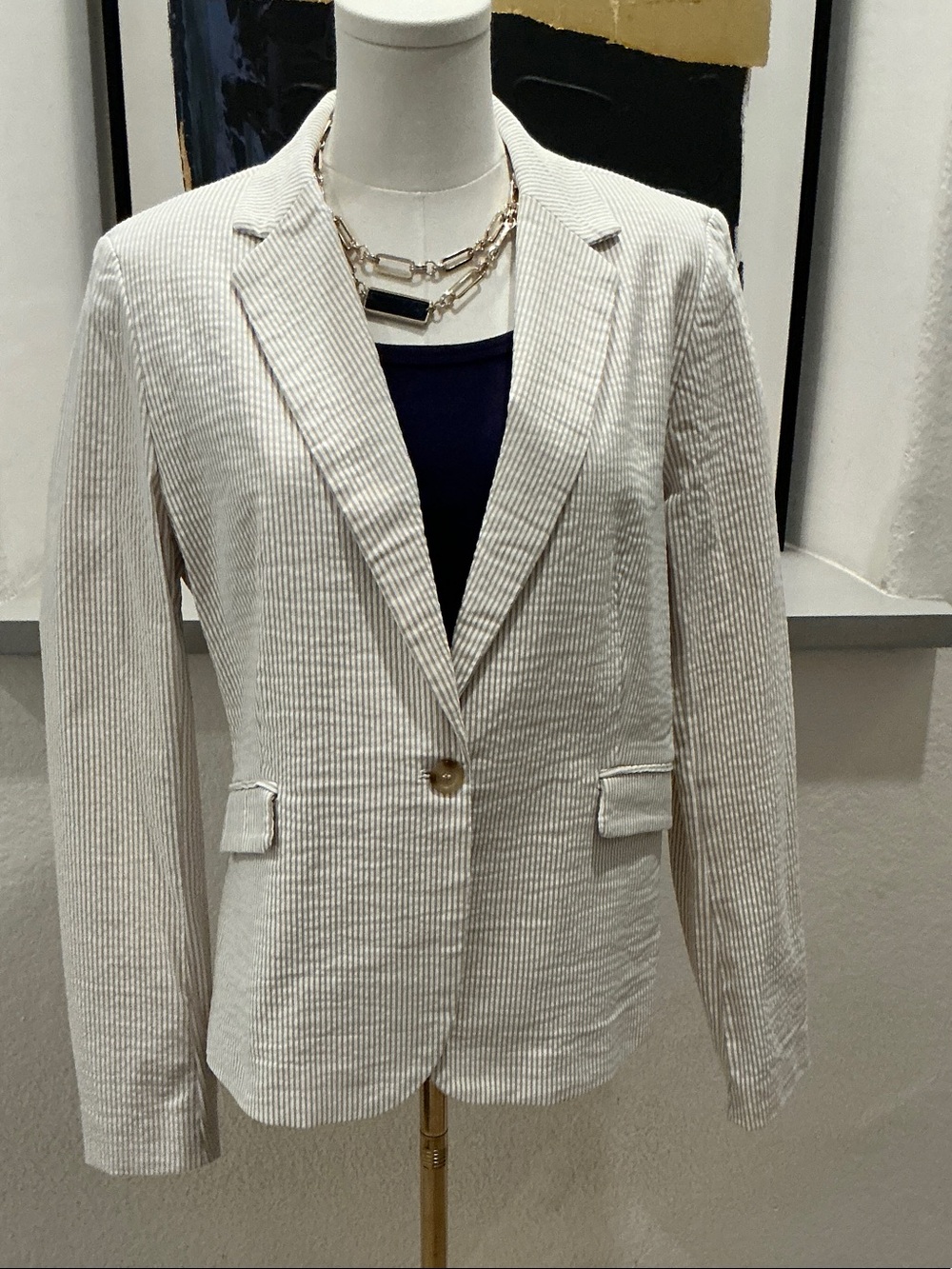 Dalia Cream Textured Single-Button Blazer
